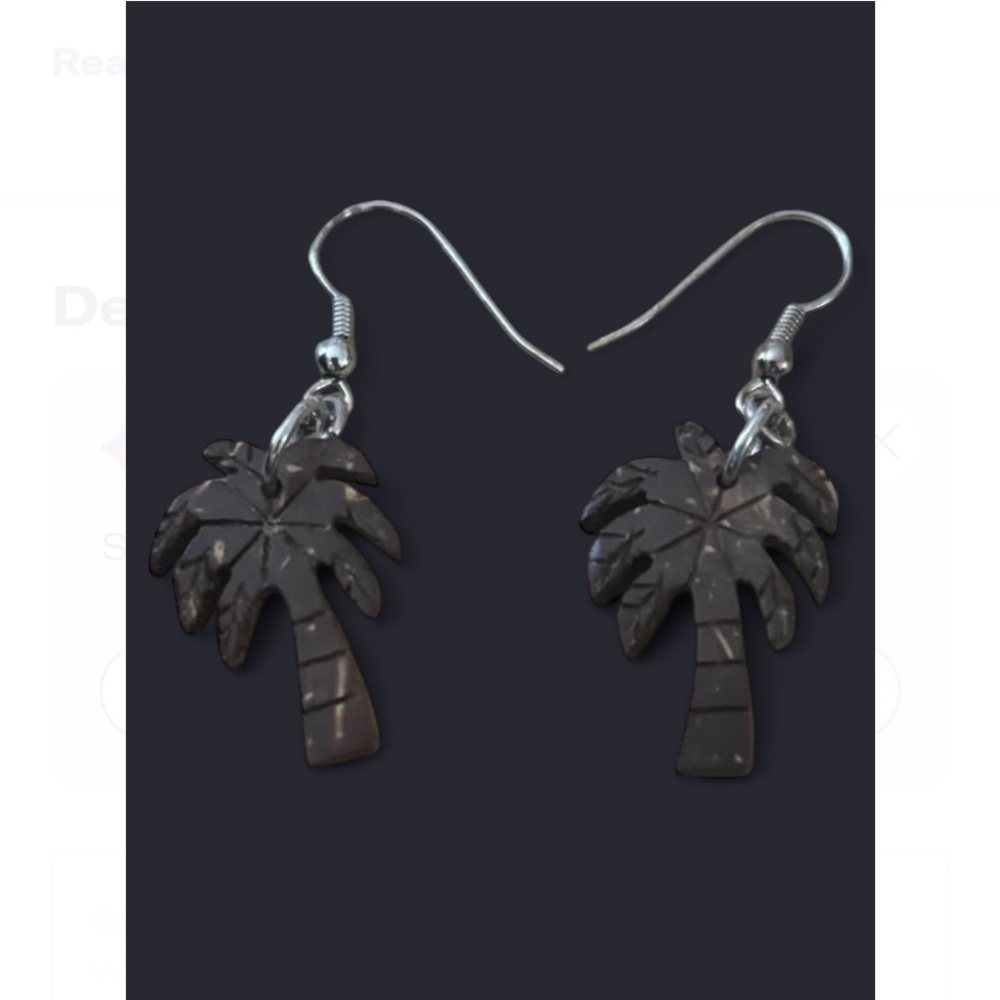 Brown and Silver Palm Tree Earrings with Medium Length